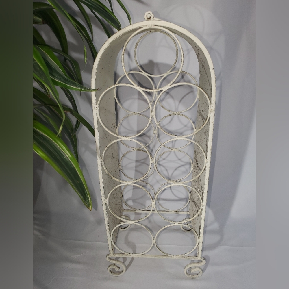 Vintage-Style White Metal Wine Rack